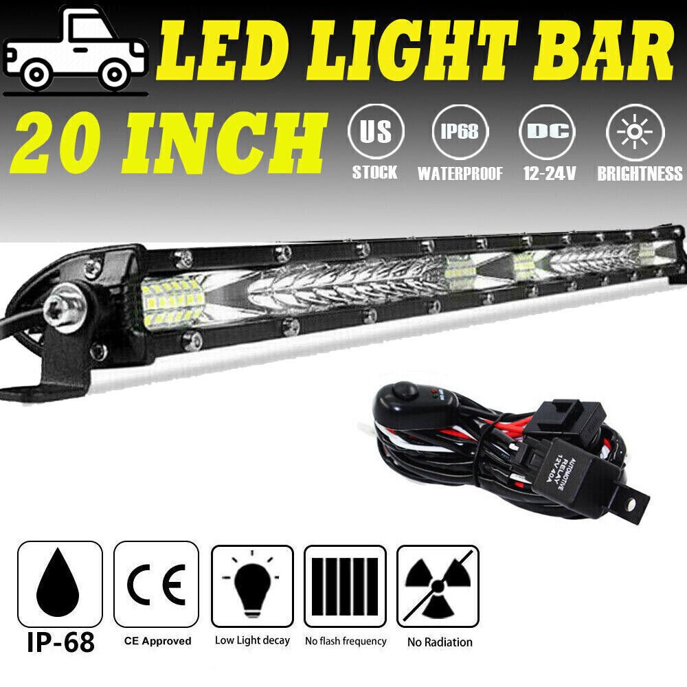 20" Inch Slim LED Work Light Bar Spot Flood Combo SUV ATV Offroad Truck for Jeep