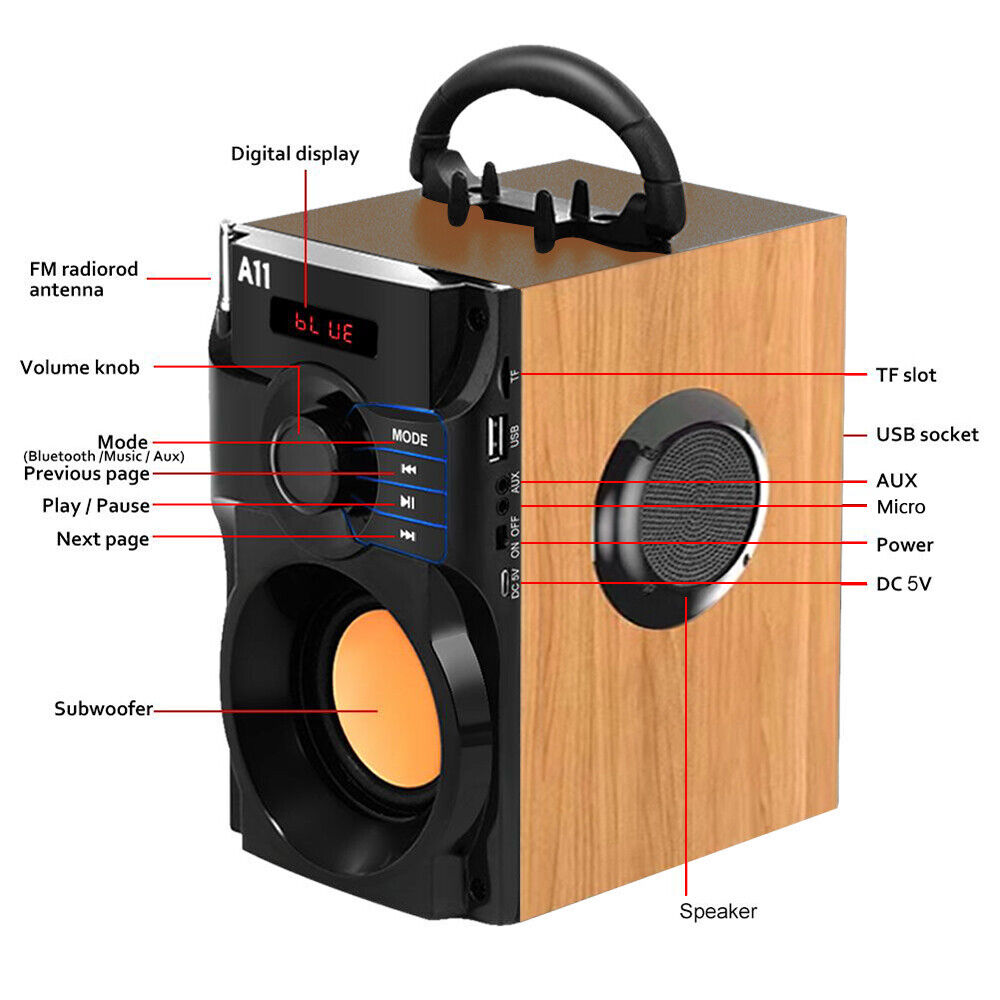 Bluetooth Speaker Subwoofer Heavy Bass Wireless Outdoor Portable Party Speaker