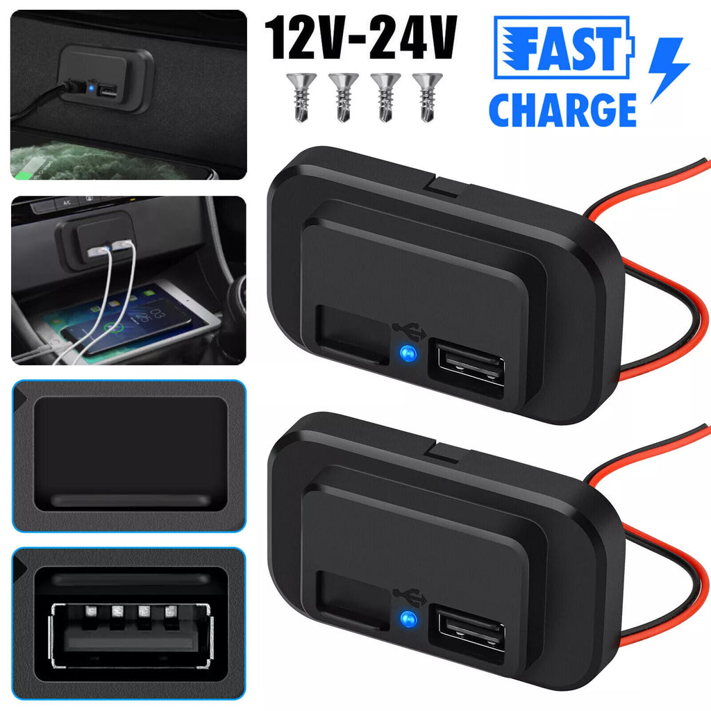 2Pcs Waterproof Dual USB Port Car Fast Charger Socket Power Outlet Panel Mount 