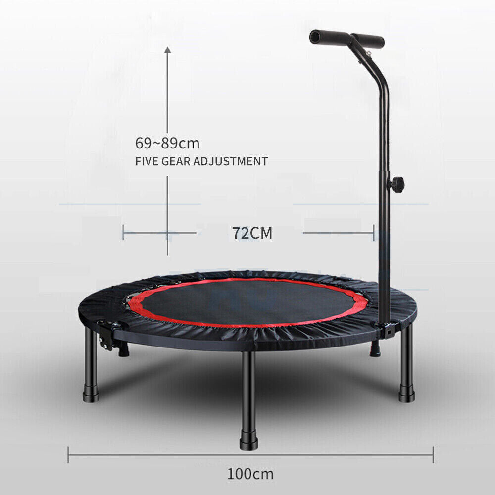 40" Mini Handrail Folding Trampoline Fitness Exercise Rebounder Home Gym Cardio