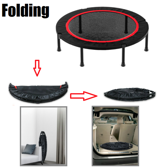 40" Mini Handrail Folding Trampoline Fitness Exercise Rebounder Home Gym Cardio