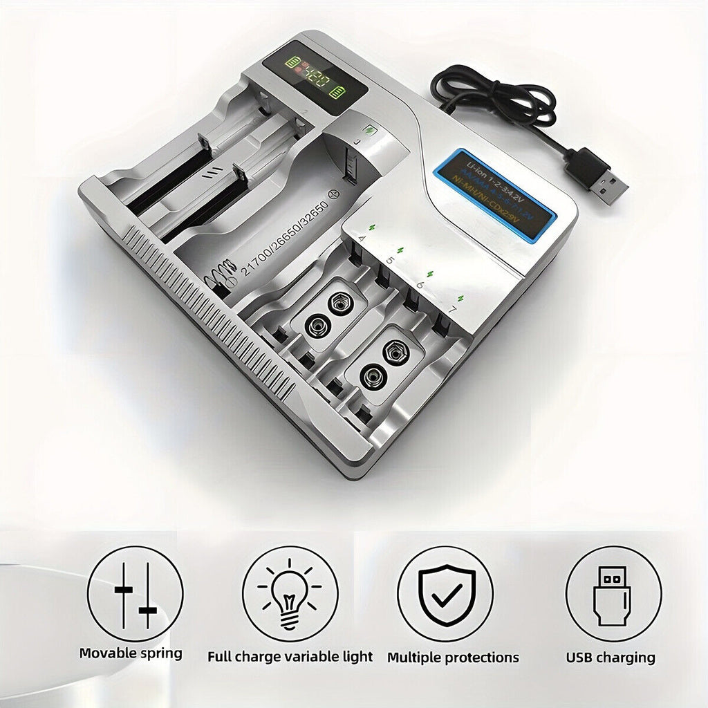 Multi Slots Smart Battery Charger for AA AAA 2A Size Rechargeable Batteries USB