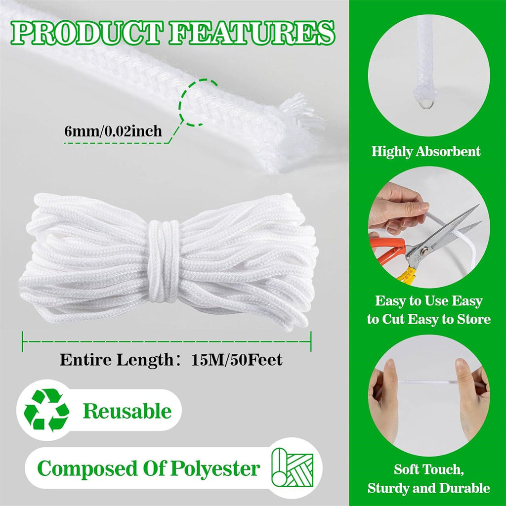 15-60M Self Watering Wick Cord Cotton Rope String Indoor Potted Plant Flower 6Mm