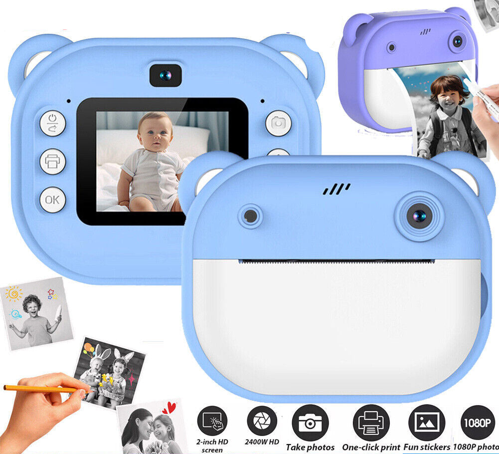 Kids Mini Instant Print  24MP HD 1080P Camera  Video Photo Printing Camera Durable