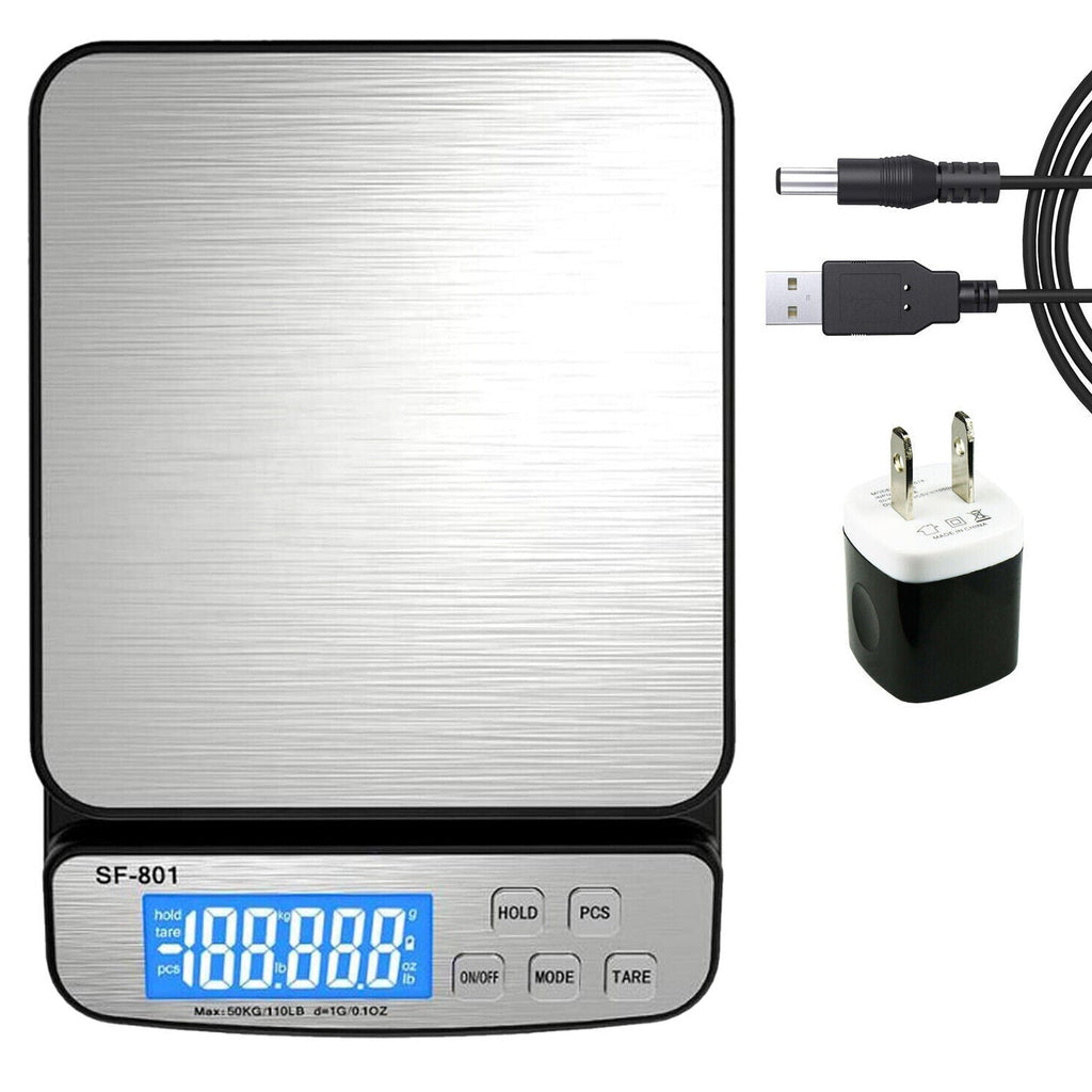 110 LBS x 1g Digital Portable Electronic Weighing Scale Postal Shipping Scale With AC Adapter For Kitchen, Home And Office