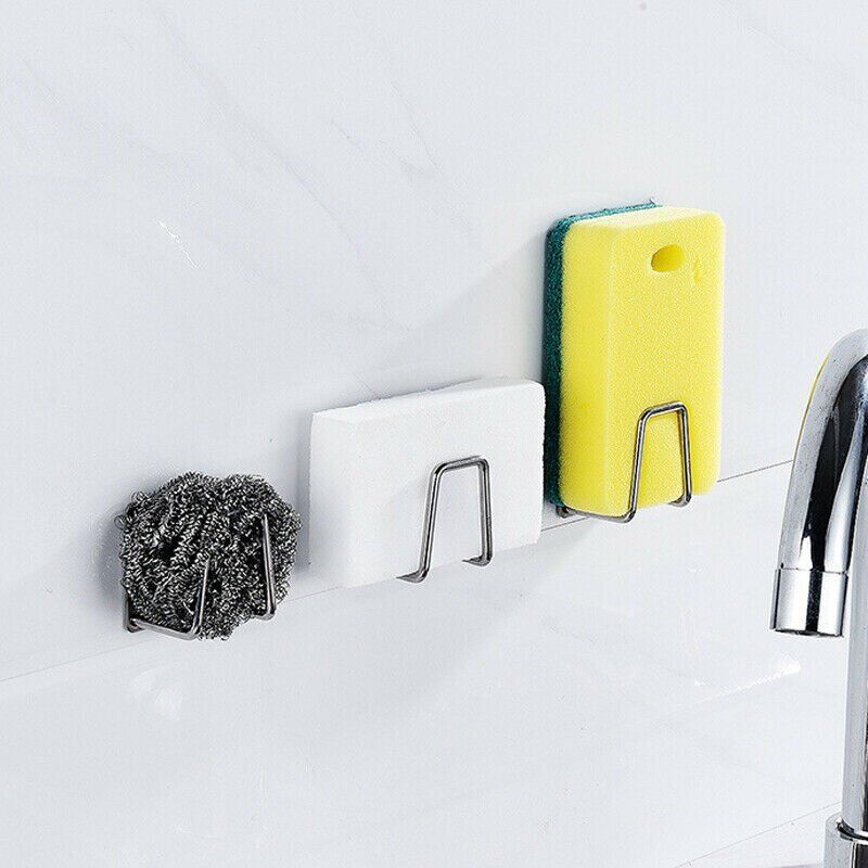 2PCS Adhesive Sponge Holder Sink Caddy for Kitchen Accessories Stainless Steel