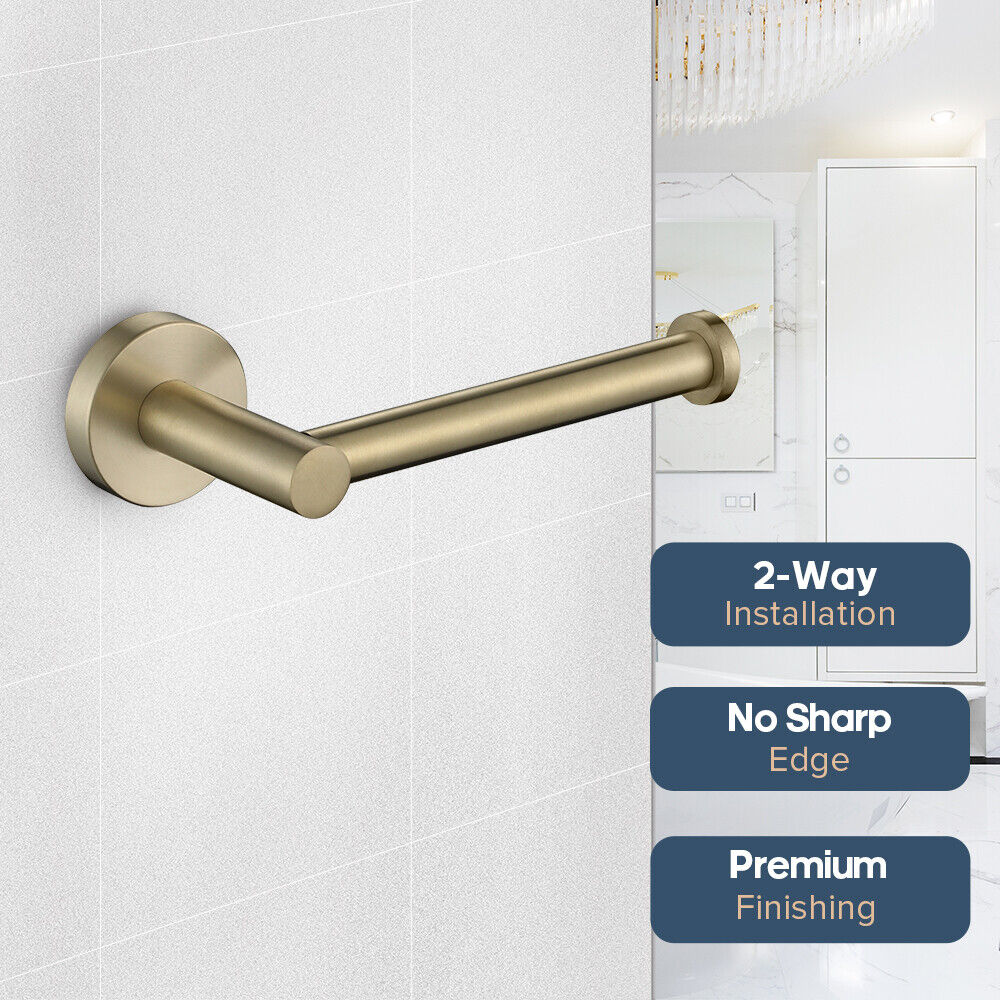 Brushed Gold Set Toilet Paper Holder Robe Hooks Towel Rail Rack Shelf Bathroom