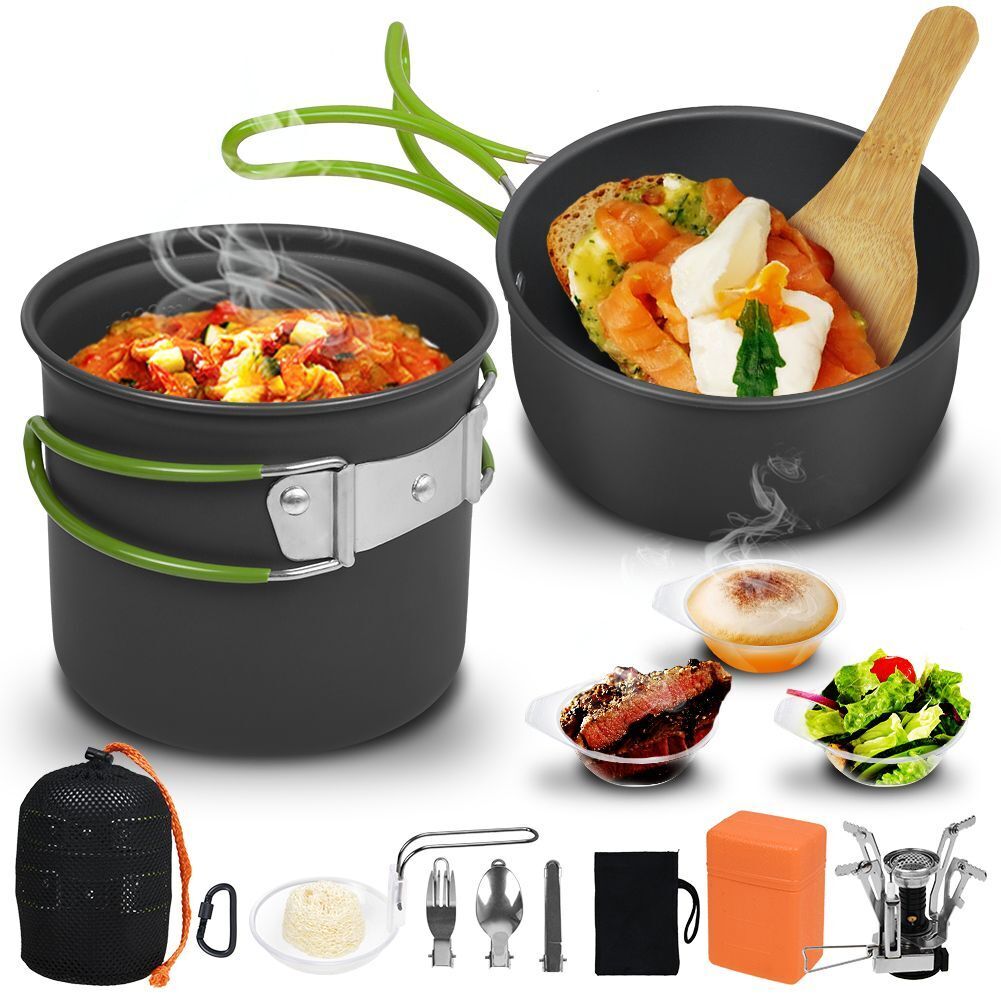Outdoor Portable Camping Cookware Set Hiking Cooking Pot Gas Stove Tableware Kit