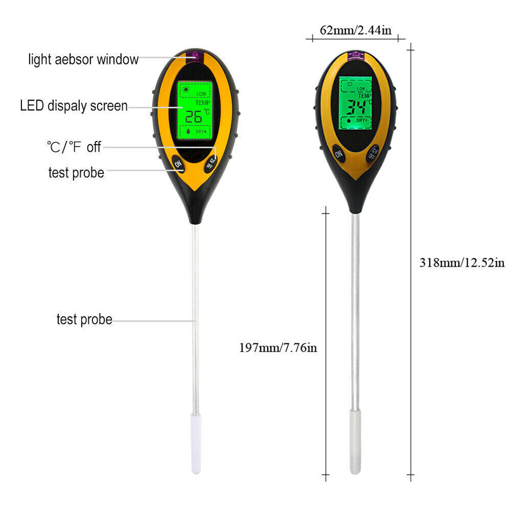 4 in 1 Soil PH Tester Moisture Sunlight Light Test Meter Tool Garden Farm Plants
