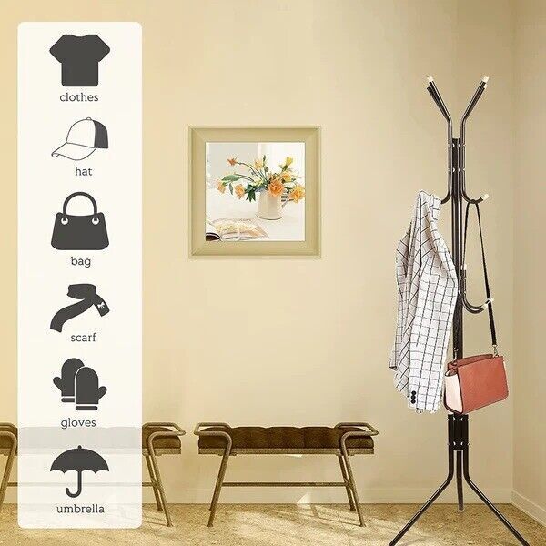 12 Hook 3-Tier Hat Coat Clothes Rack Umbrella Stand Tree Style Steel Hanger New