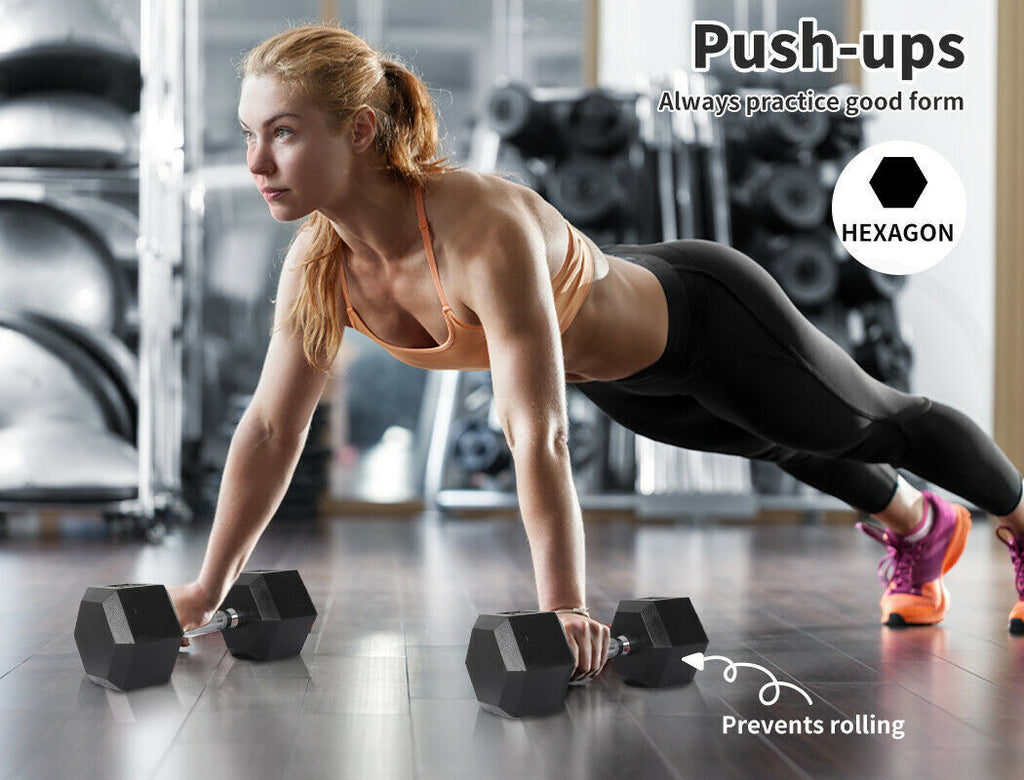 1KG to 40KG Rubber Hex Dumbbell Fitness Home Gym Exercise Strength Weight