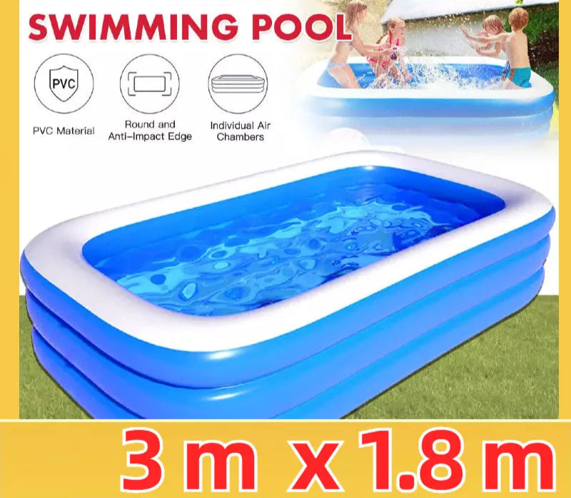 3m x 1.8m Large Inflatable Swimming Pool – 3-Layer Above-Ground Family Pool (305×180×60 cm)