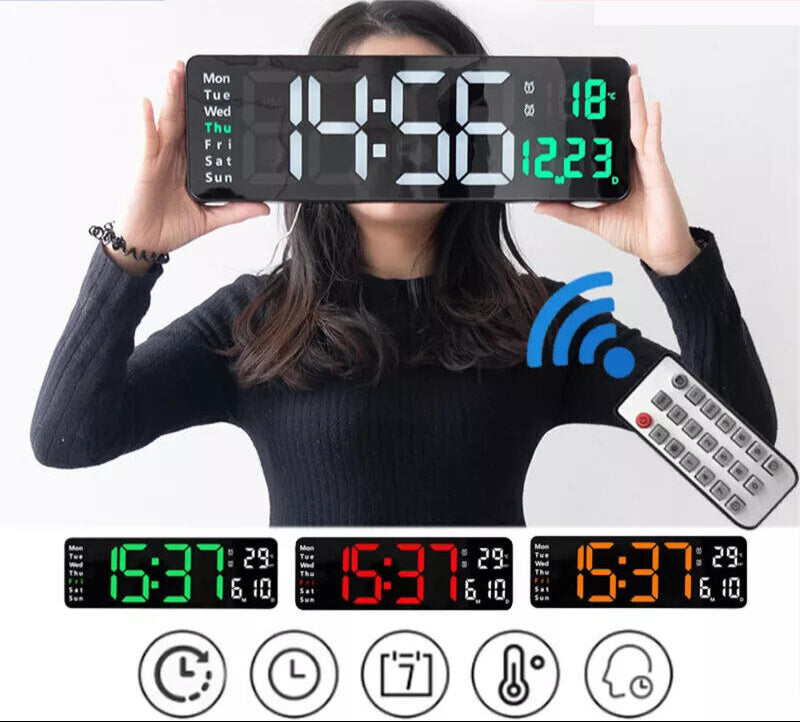 Large Digital Big Jumbo LED Wall Desk Clock Display with Calendar Temperature AU