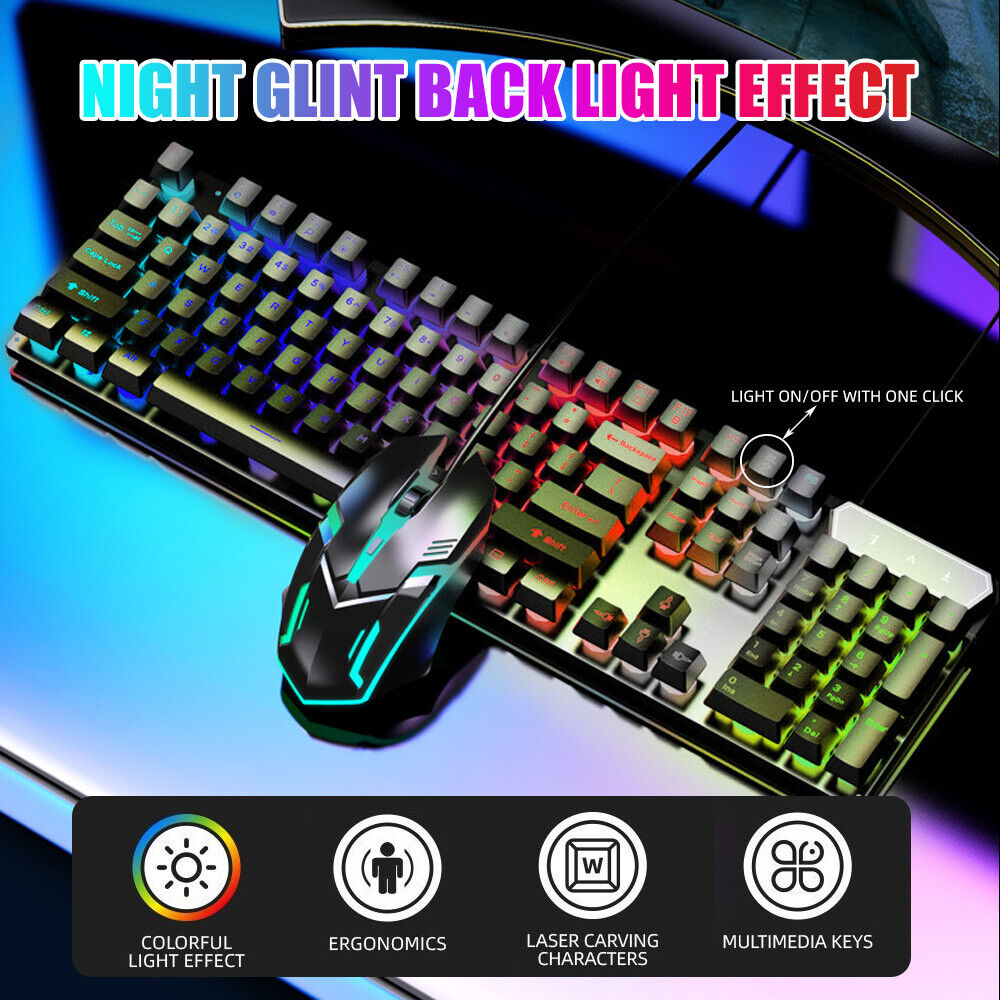 T6 USB Wired Mechanical Gaming Keyboard104 Keys RGB LED Backlit for Windows 
