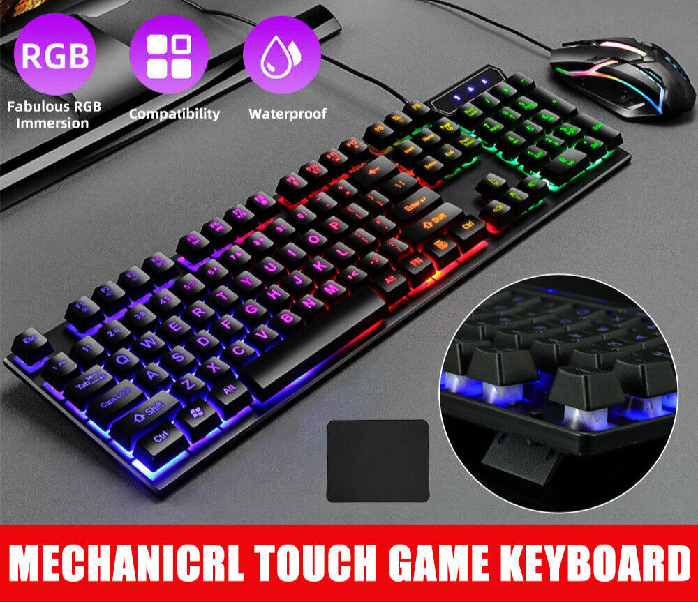 T6 USB Wired Mechanical Gaming Keyboard104 Keys RGB LED Backlit for Windows 