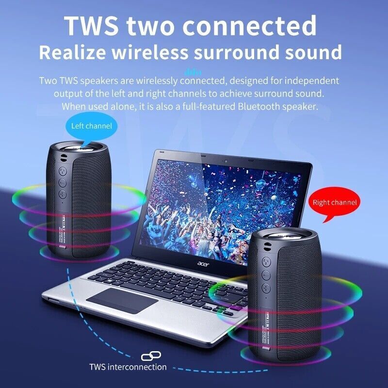 Waterproof Wireless Bluetooth Speakers Handsfree Mic Micro SD/USB/AUX Speaker