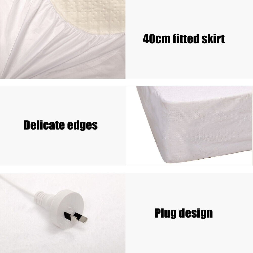 Electric Blanket Winter Warm Soft Velvet Heated With under Pads Fully Fitted S/D/Q/K