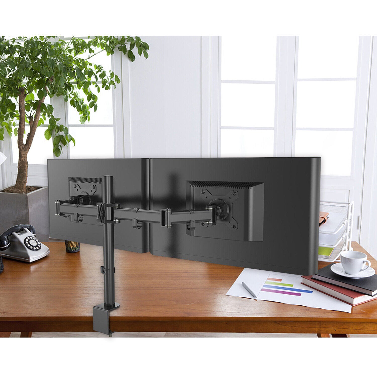 Monitor Stand Dual Arm Desk Mount LED TV Screen Holder Bracket Up to 27''