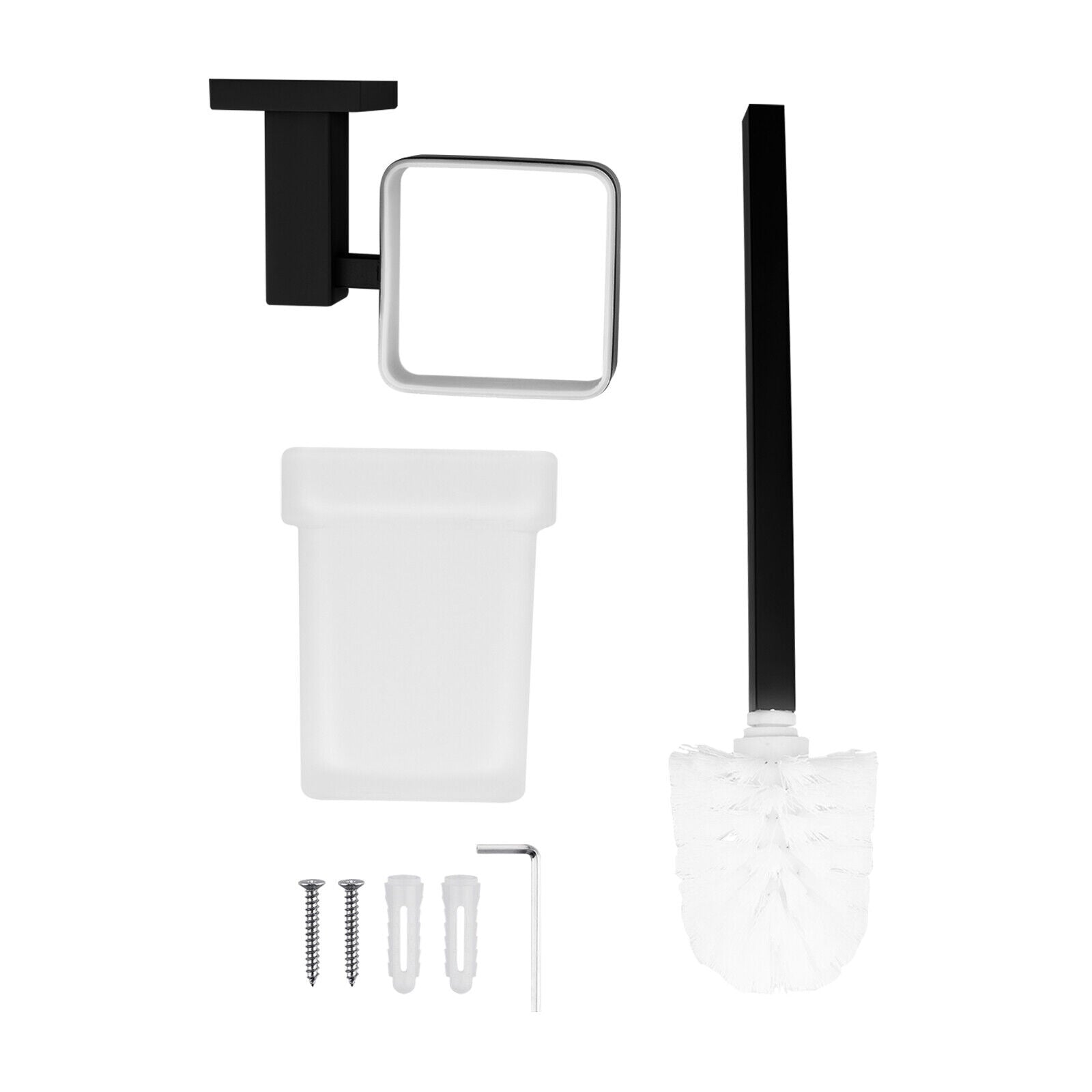 ACA Bath Towel Rail Rack Hook Toilet Brush Paper Holder Accessory Black