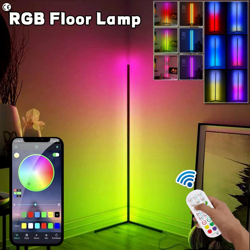 LED Corner Floor Lamp RGB Colour Modern Living Room Light Dimmable Smart Remote