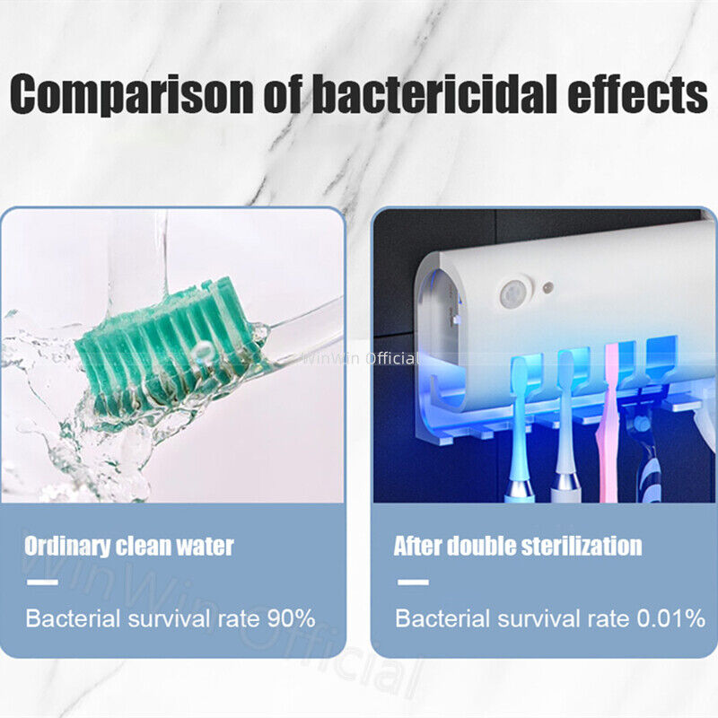 AU Toothbrush Holder with UV Steriliser Automatic Toothpaste Dispenser Squeezers