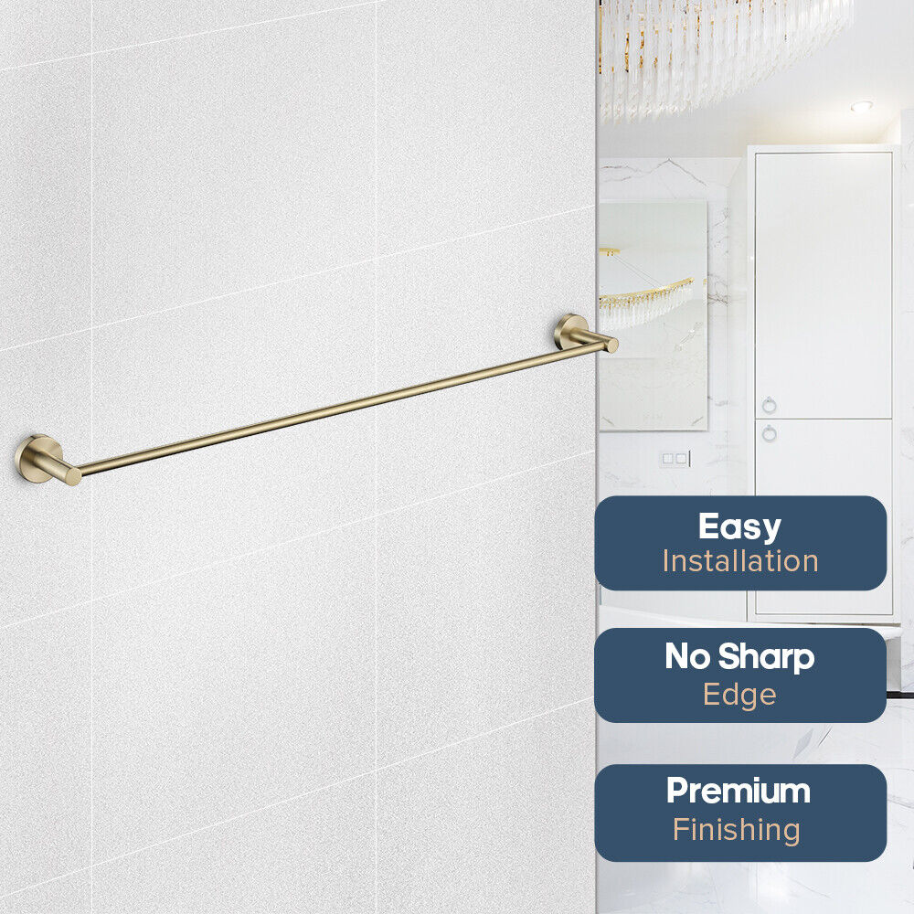 Brushed Gold Set Toilet Paper Holder Robe Hooks Towel Rail Rack Shelf Bathroom
