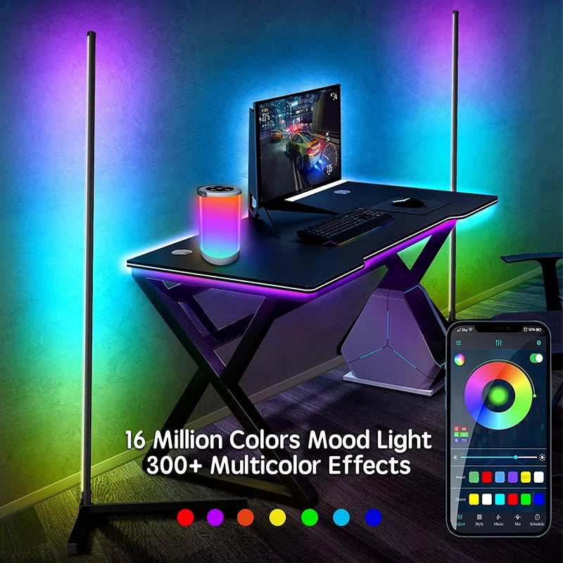 LED Corner Floor Lamp RGB Colour Modern Living Room Light Dimmable Smart Remote