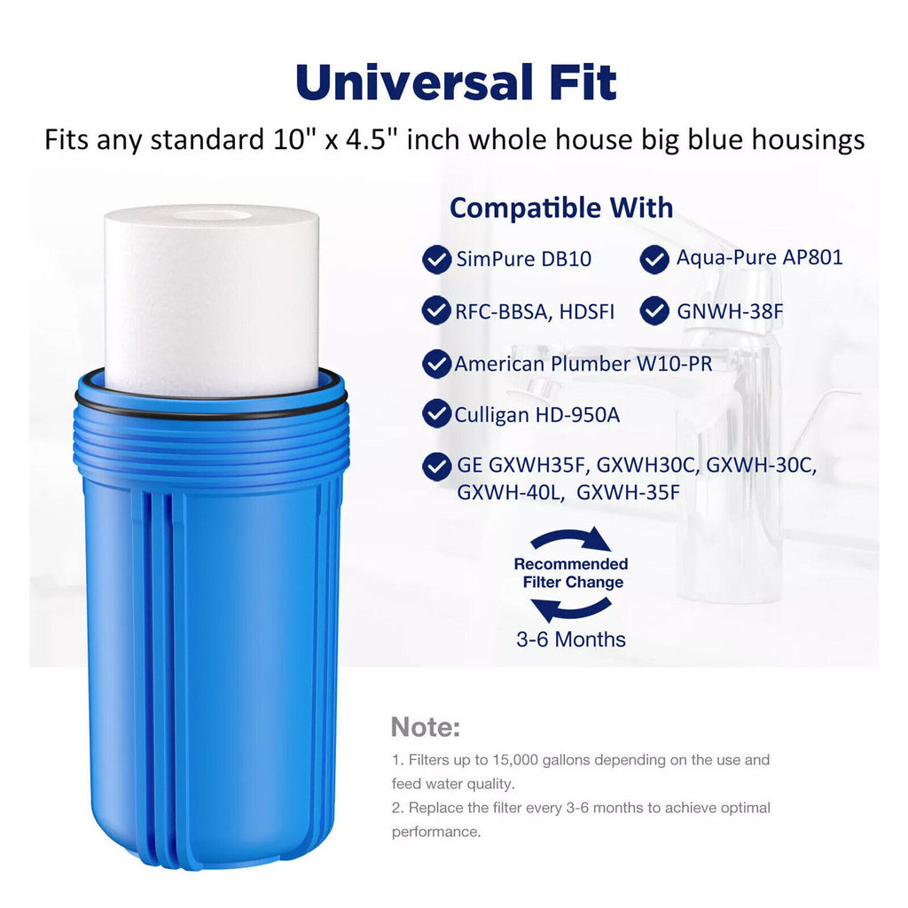  Pre-Filtration System 4.5" X 10"/20" Whole House Big Blue Water Filter Housing
