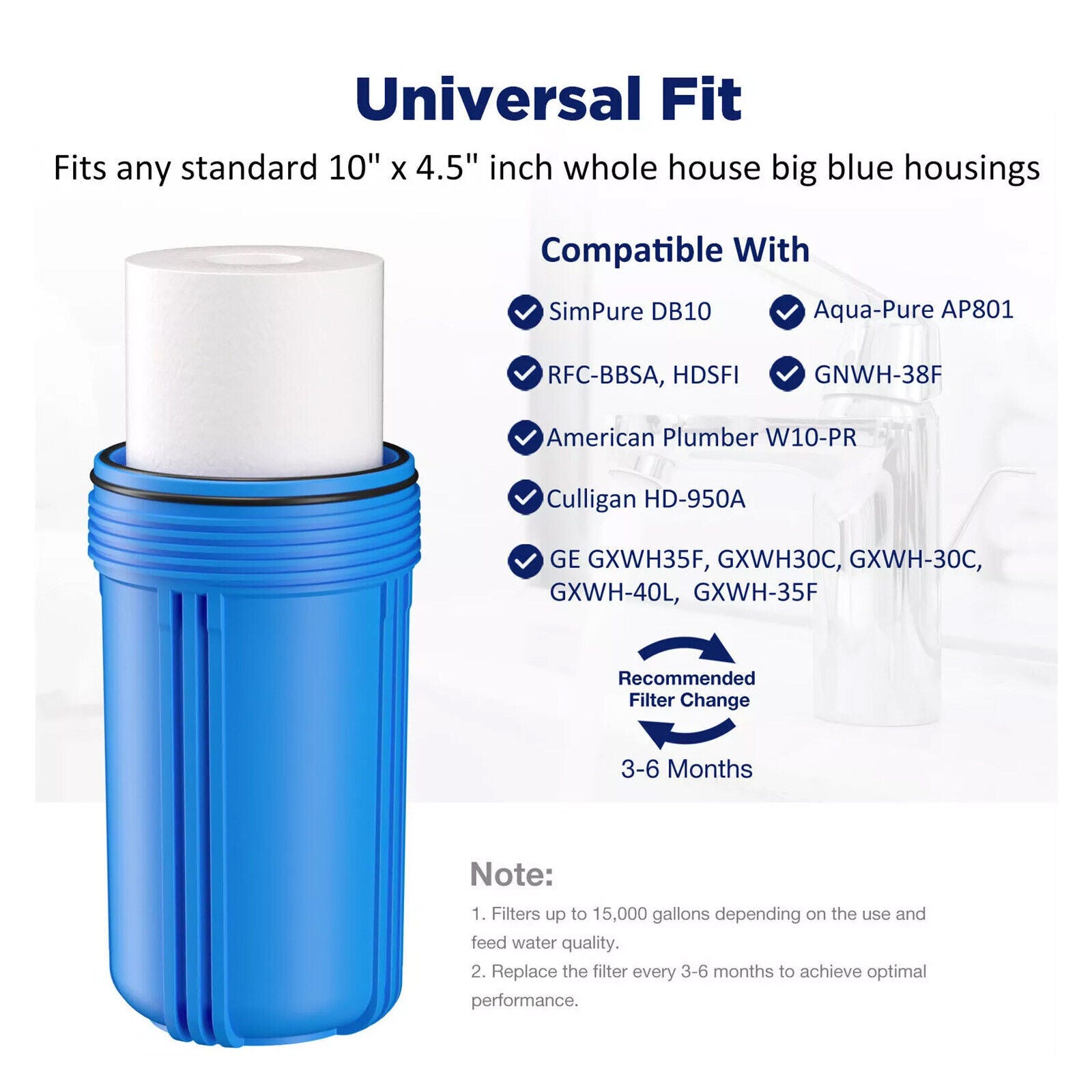  Pre-Filtration System 4.5" X 10"/20" Whole House Big Blue Water Filter Housing