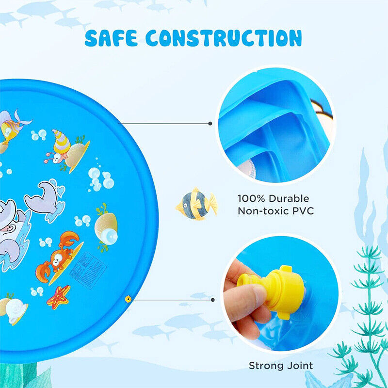 170CM Outdoor Kids Splash Sprinkler Water Play Pad Mat Inflatable Spray Pool Toy