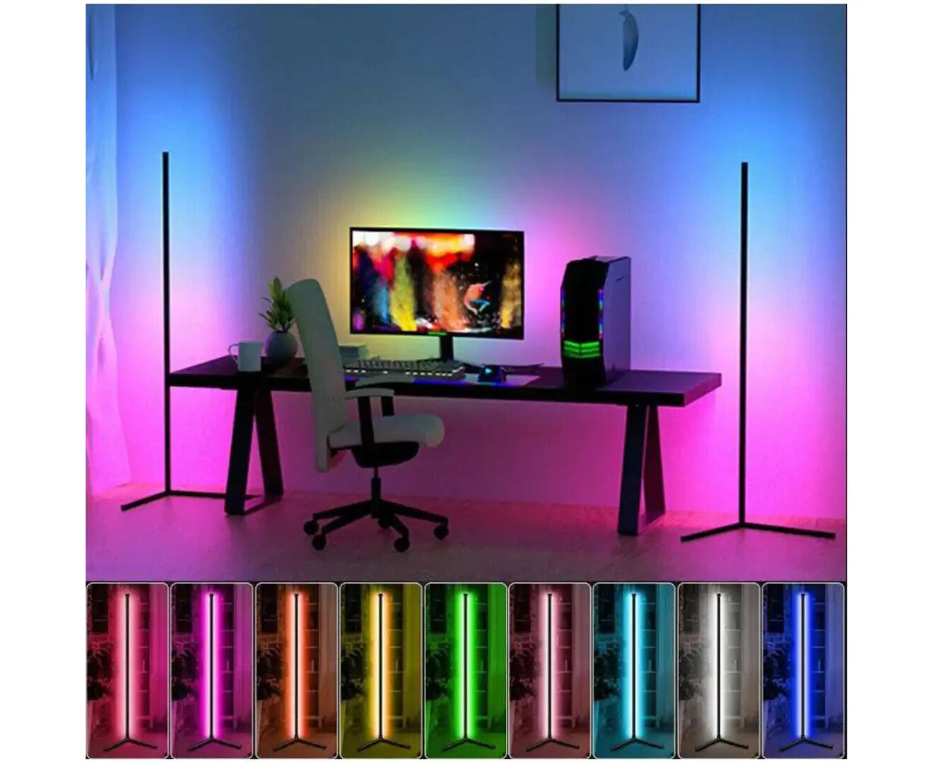 LED Corner Floor Lamp RGB Colour Modern Living Room Light Dimmable Smart Remote