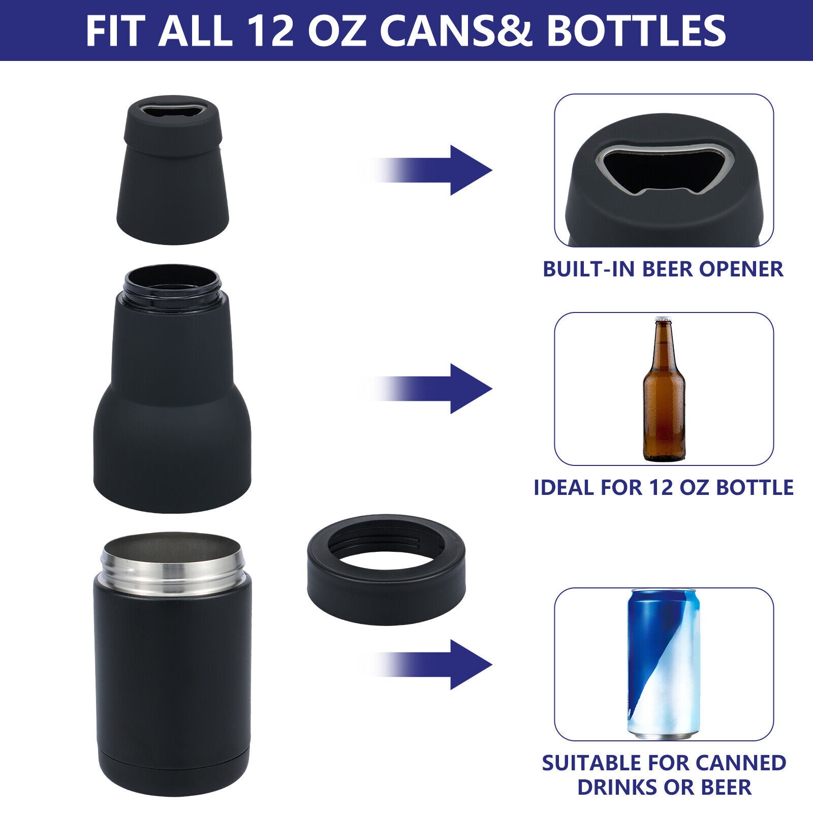 Beer Bottle Can Stubby Cooler W❆ Beer Opener Slim Can Cooler Beer Bottle