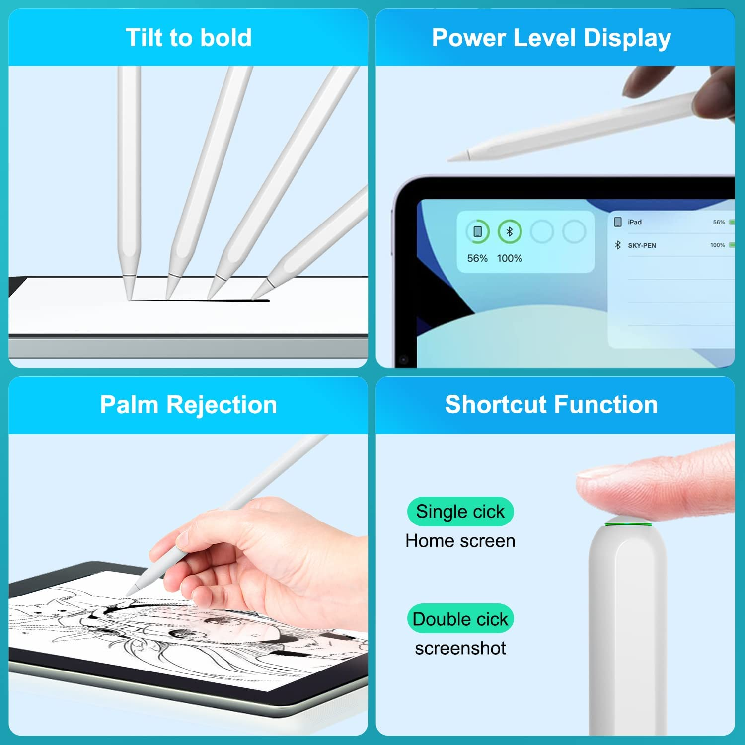 Apple Compatible Pencil 2nd Generation  With Magnetic Attach And  Bluetooth Wireless Charging Compatible Stylus For IPad Mini, Pro 11, 12, Air 4, Air 5