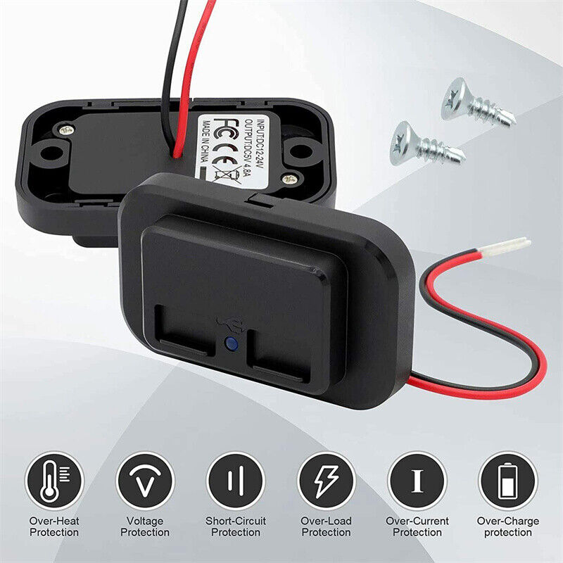 2Pcs Waterproof Dual USB Port Car Fast Charger Socket Power Outlet Panel Mount 