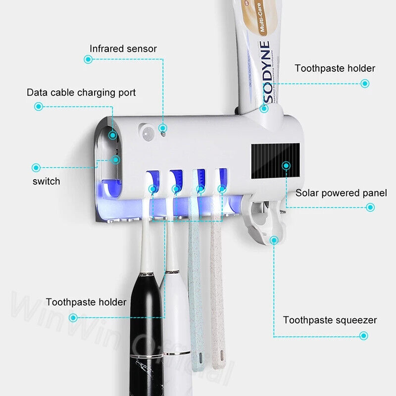 AU Toothbrush Holder with UV Steriliser Automatic Toothpaste Dispenser Squeezers