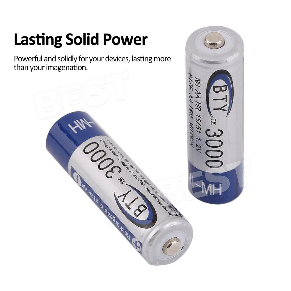 4 to 24 Pack 3000Mah AA/1000Mah AAA Rechargeable Battery NI-MH 1.2V Recharge Batteries