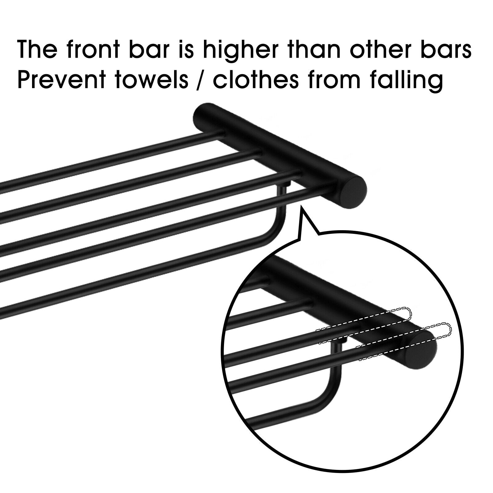 ACA Bath Towel Rail Rack Hook Toilet Brush Paper Holder Accessory Black