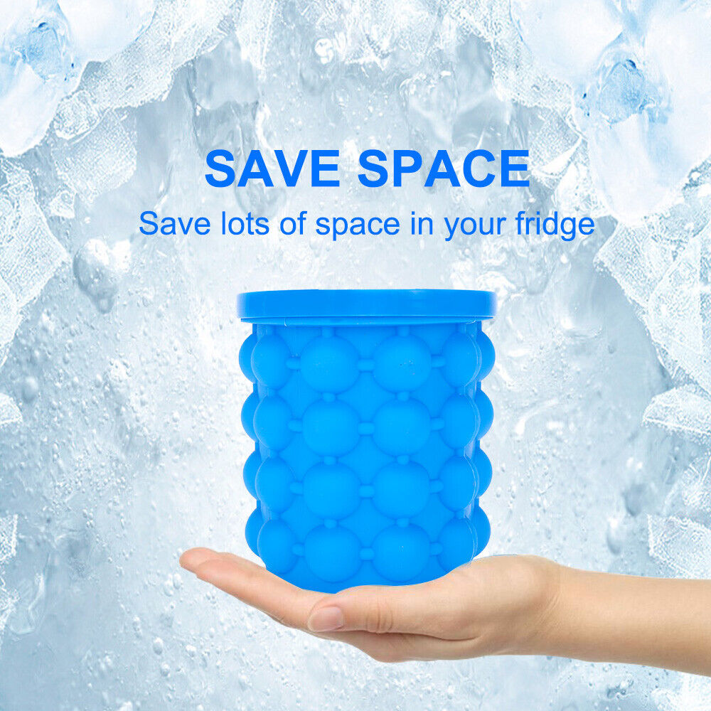 Revolutionary Space Saving Silicone Ice Bucket Tray Drink Holder Cube Maker