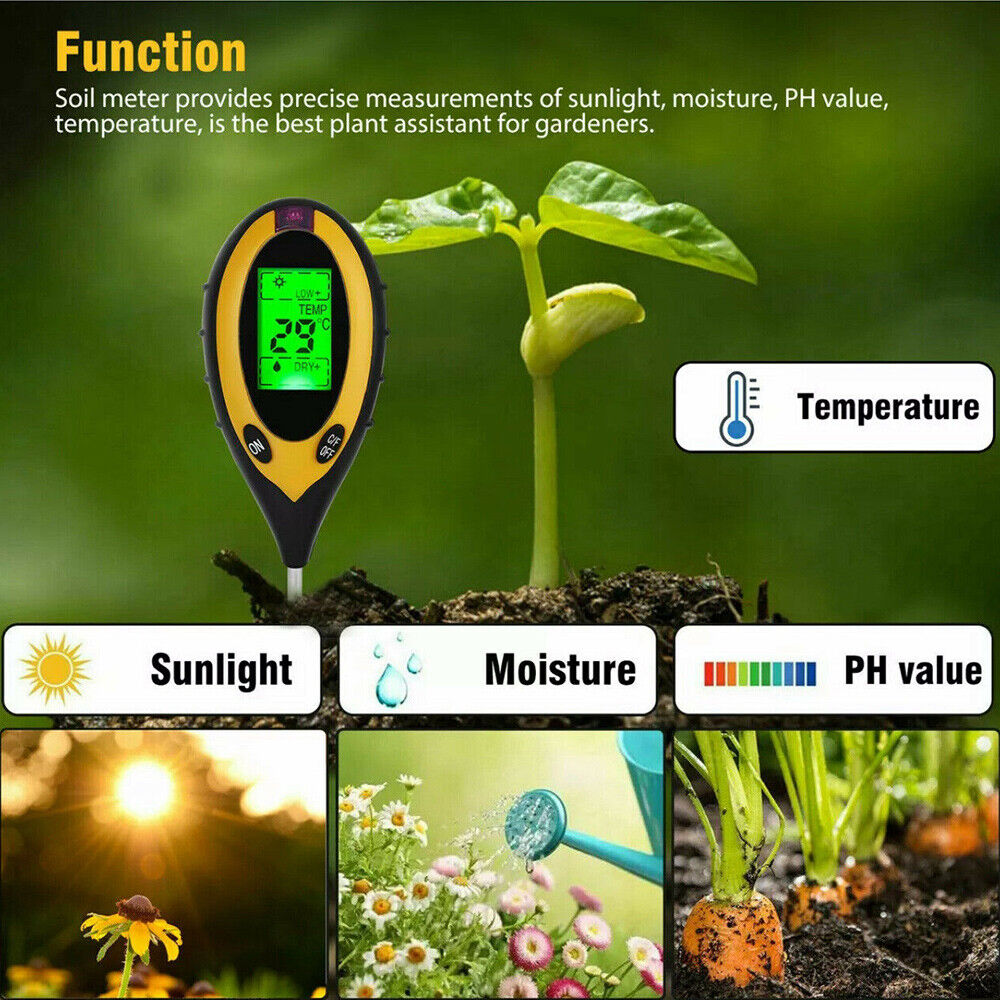 4 in 1 Soil PH Tester Moisture Sunlight Light Test Meter Tool Garden Farm Plants