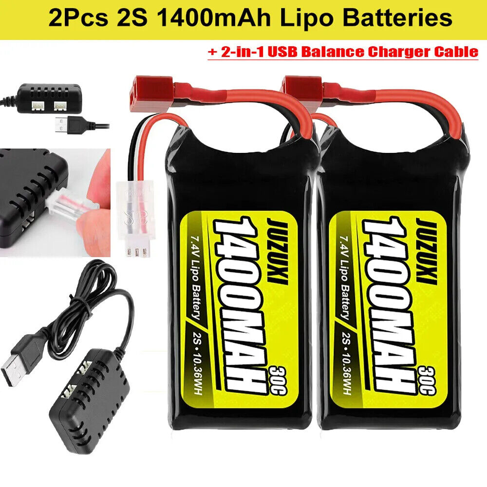 1400Mah 2X 2S 7.4V Short Lipo Battery T Plug for Remote Control Car WLTOYS