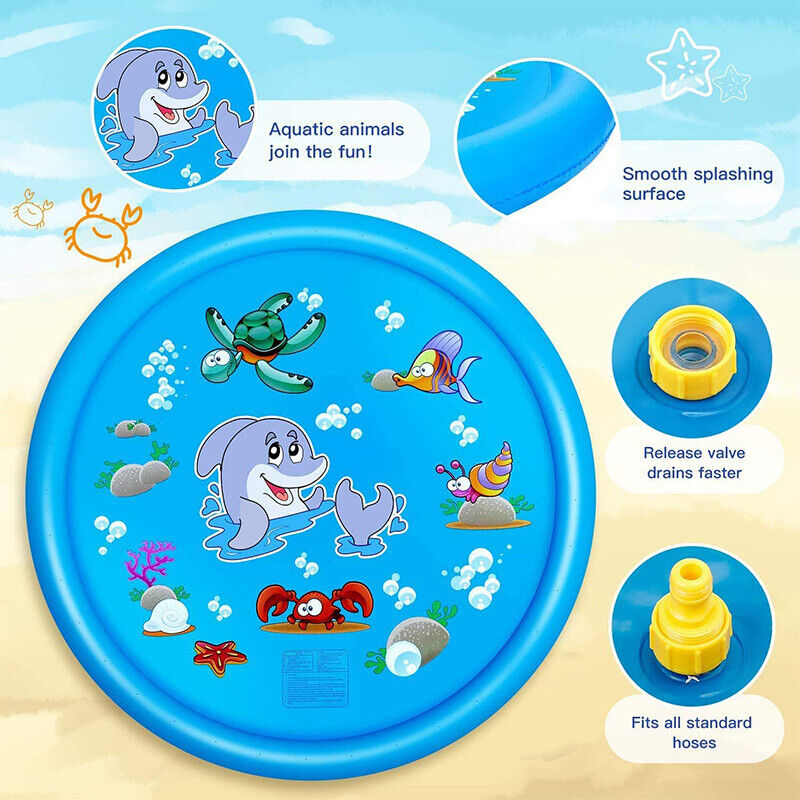 170CM Outdoor Kids Splash Sprinkler Water Play Pad Mat Inflatable Spray Pool Toy