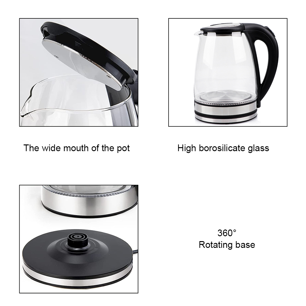 2L Glass Cordless Kettle Electric Dual Wall 360° Rotating Base LED Water Maker Jug Stainless Steel