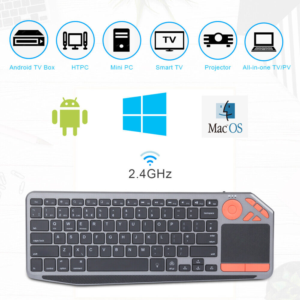 2.4G Wireless TV Backlit Touchpad Keyboard for Ipad, Android Tablets, Windows