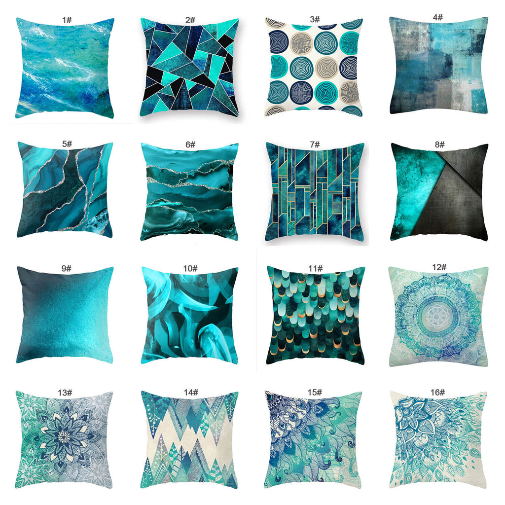 Aqua Turquoise Blue Home Decor Cushion Cover Teal Abstract Cushion Cover