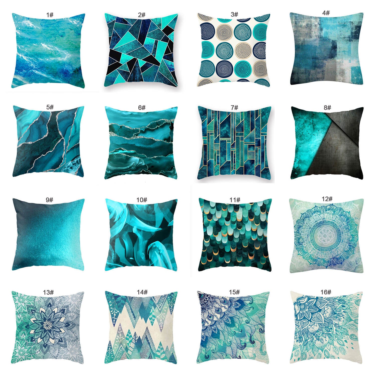 Aqua Turquoise Blue Home Decor Cushion Cover Teal Abstract Cushion Cover