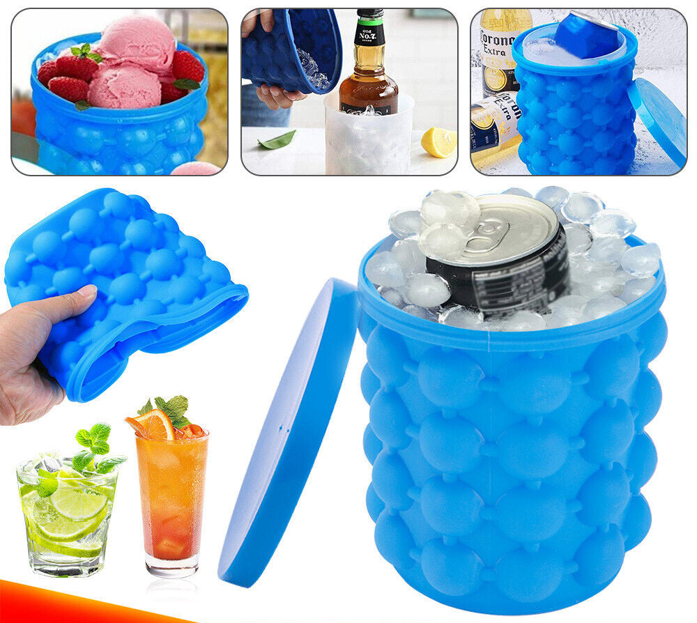 Revolutionary Space Saving Silicone Ice Bucket Tray Drink Holder Cube Maker