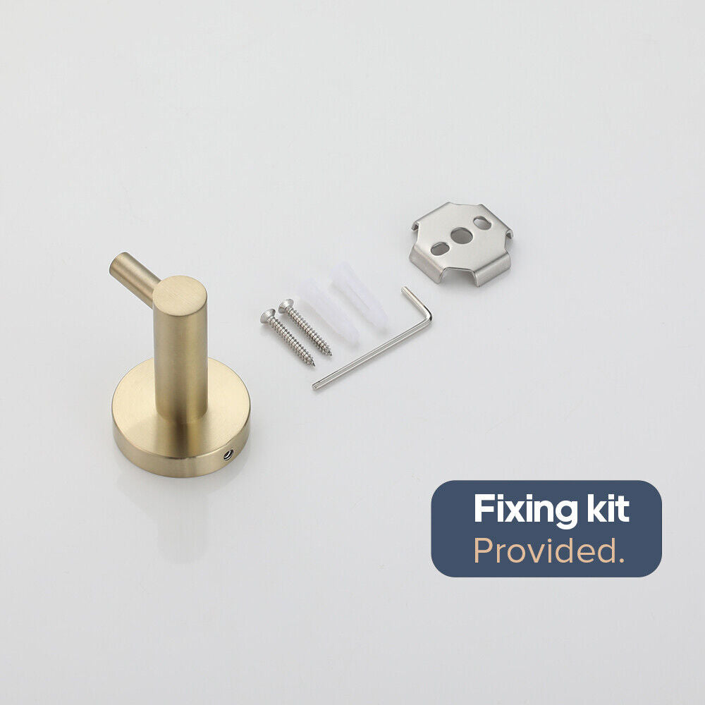 Brushed Gold Set Toilet Paper Holder Robe Hooks Towel Rail Rack Shelf Bathroom