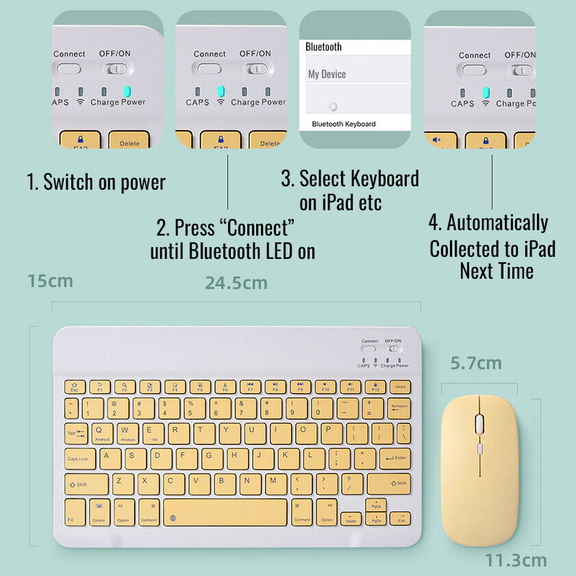Wireless Bluetooth Keyboard Mouse for Ipad Tablet Laptop Smart Phone Replacement
