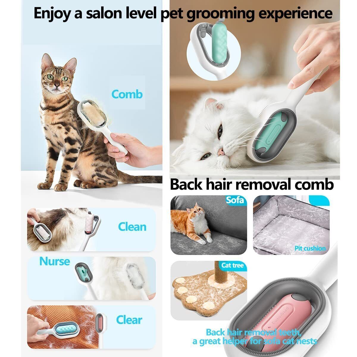 Cat Dog Hair Comb Massager Pet Knots Remover Brush with Water Tank Self-Cleaning