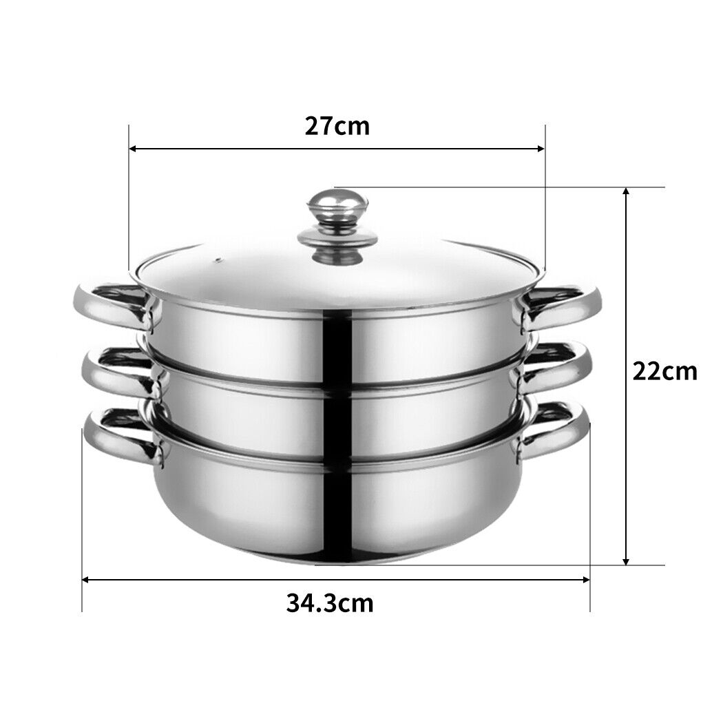 Toque Stainless Steel Steamer Meat Vegetable Cookware Hot Pot Kitchen 3 Tier